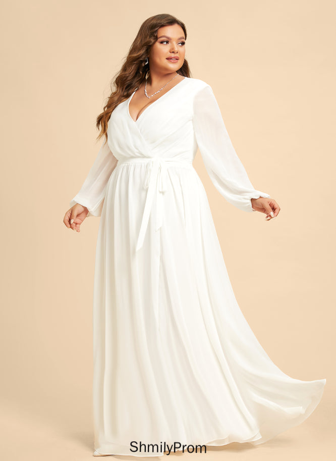 V-neck Wedding Floor-Length Chiffon Wedding Dresses A-Line Dress Joan