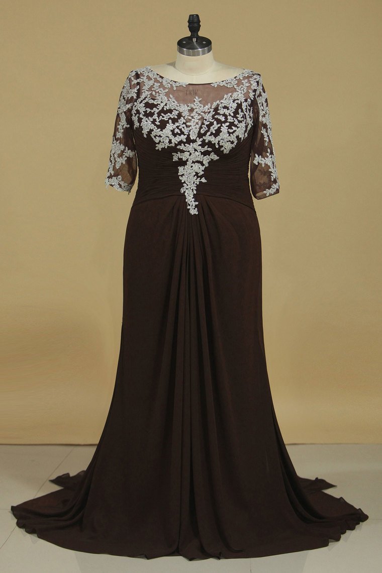 2024Bateau Mid-Length Sleeve Mother Of The Bride Dresses Chiffon Plus Size Black