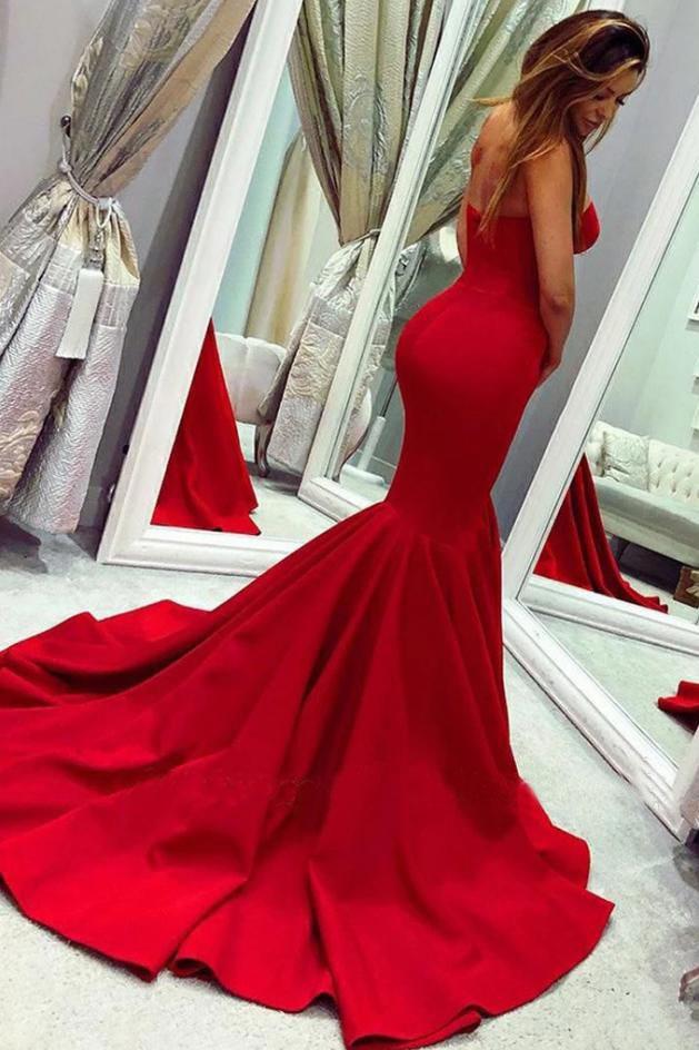 Sexy Red Sweetheart Mermaid Prom Dresses, Strapless Sweetheart Evening Dresses STC15348