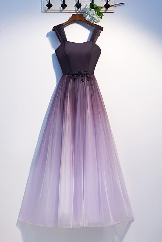 Unique A Line Ombre Purple Beading Prom Dresses with Lace up, Long Dance Dresses STC15603
