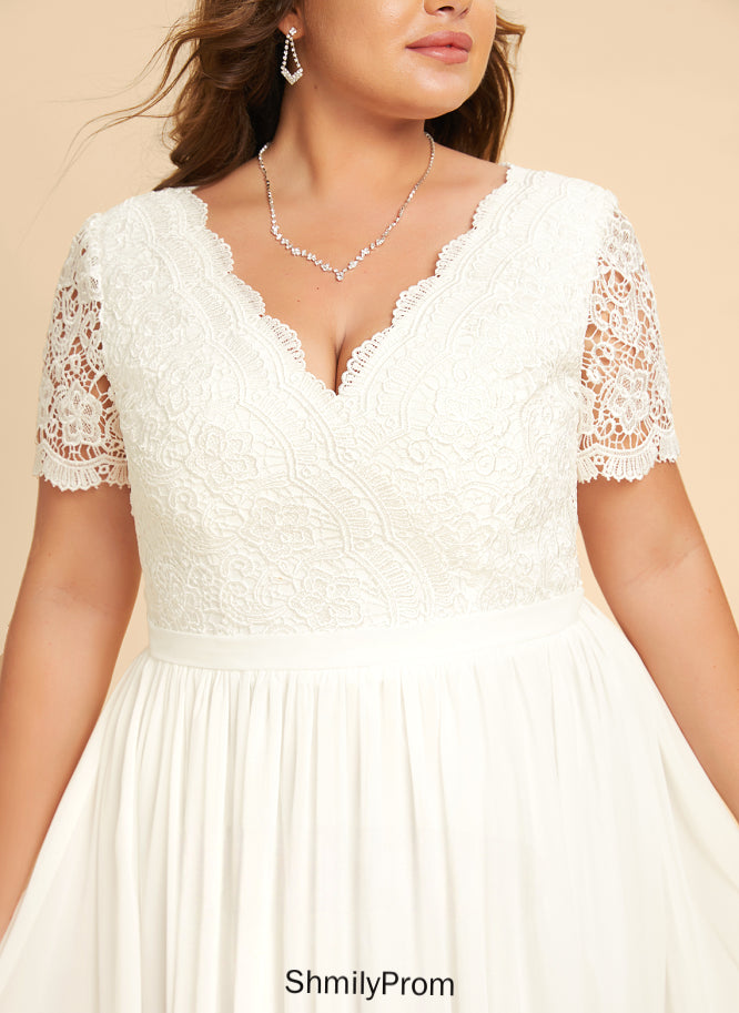 Asymmetrical Chiffon V-neck Ashlyn Wedding Dress Lace Wedding Dresses A-Line