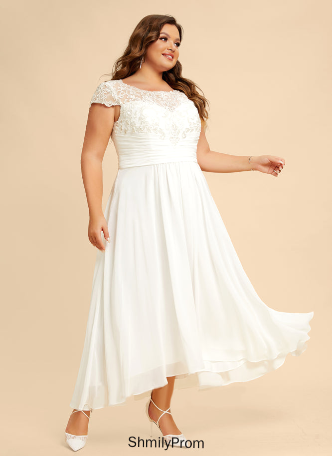 A-Line Dress Lace Chiffon Asymmetrical Wedding Dresses Scoop Nola Wedding
