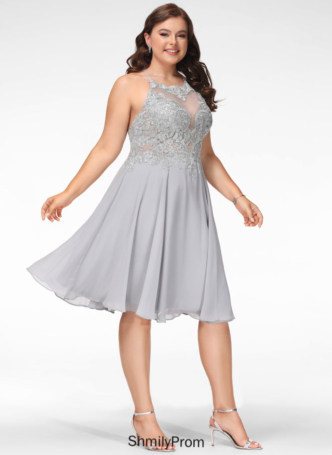 Scoop Prom Dresses With Sequins Knee-Length Charlee A-Line Chiffon Lace