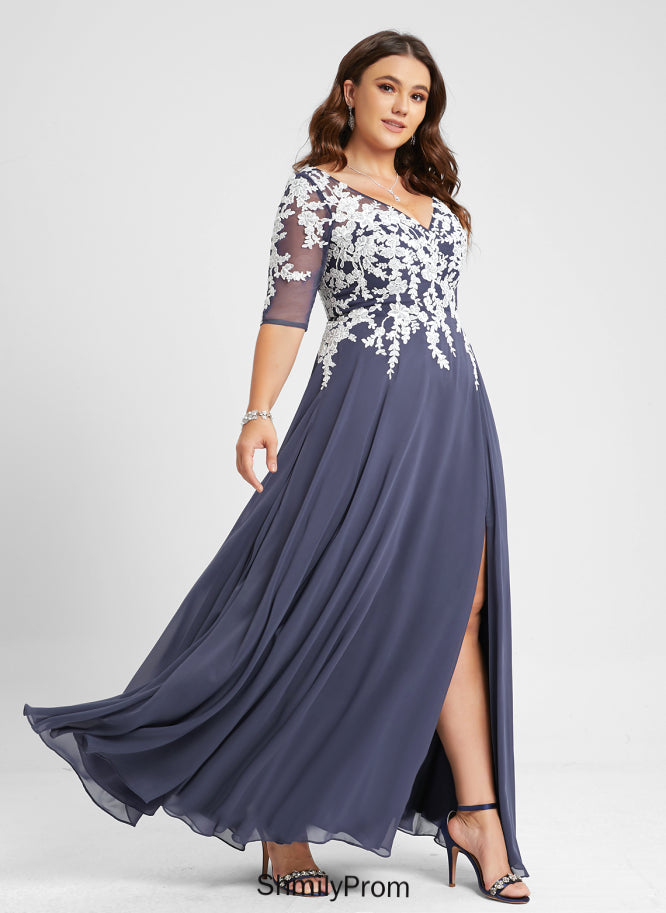 Sequins Floor-Length Prom Dresses With Nita Chiffon Lace V-neck A-Line