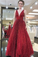 2021 V Neck A Line Prom Dresses Sequins Tulle Floor
