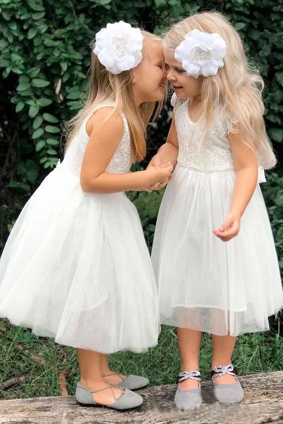 Cute A Line Lace Round Neck White Flower Girl Dresses with Tulle, Baby Dresses STC15134