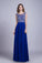 2021 Prom Dresses A-Line Scoop Floor-Length Dark Royal Blue Chiffon Beaded Bodice