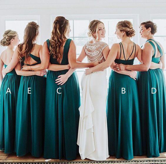 Elegant A Line Green Floor Length Bridesmaid Dresses, Long Prom STC20460