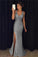 Formal Charming Sheath Long Sparkly Beading Gray Evening Dresses Prom