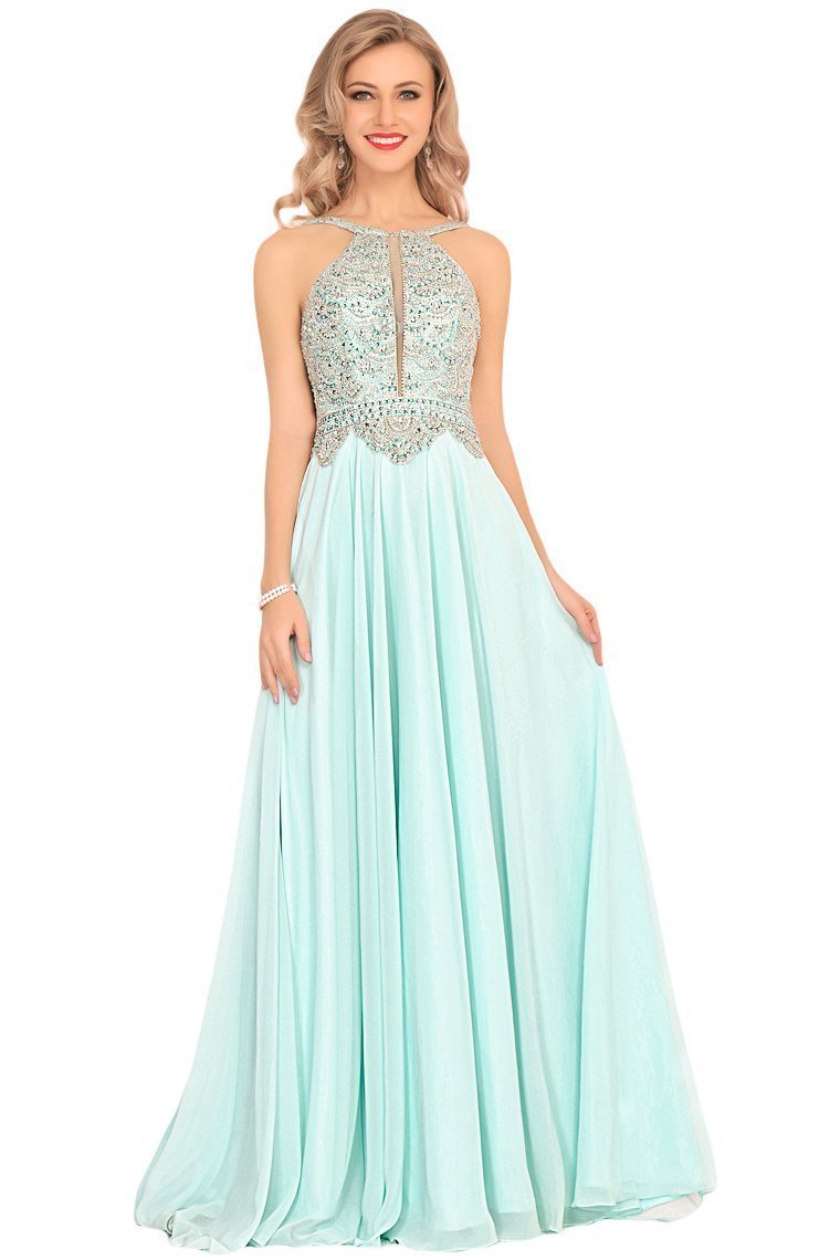 2021 A Line Chiffon Spaghetti Straps Prom Dresses With Beading Floor Length
