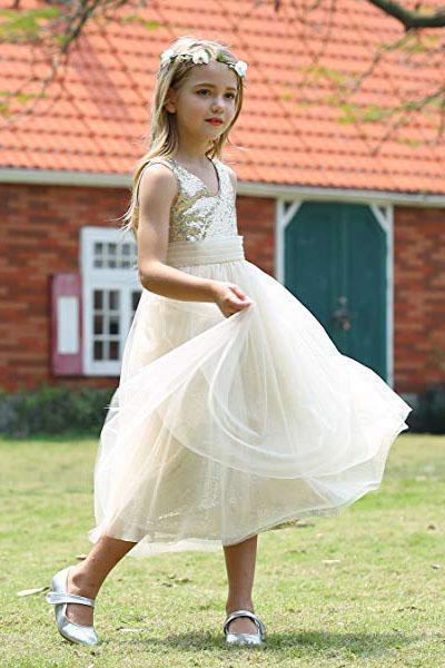 Cute Sweetheart Sequins Empire Tulle Straps Flower Girl Dresses Child Dresses