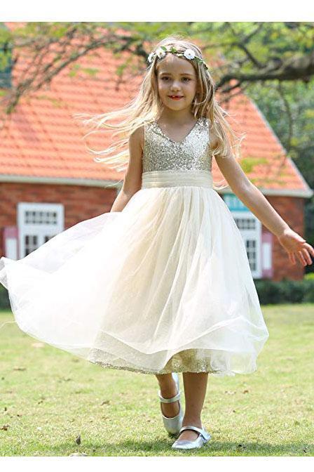 Cute Sweetheart Sequins Empire Tulle Straps Flower Girl Dresses Child Dresses