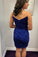 Sparkle Royal Blue Strapless V Neck Sequins Homecoming Dresses