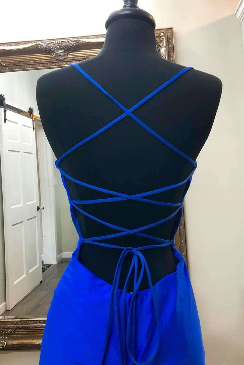 Blue Sexy Spaghetti Straps Tight Straight Short Prom Dresses, Homecoming Dresses