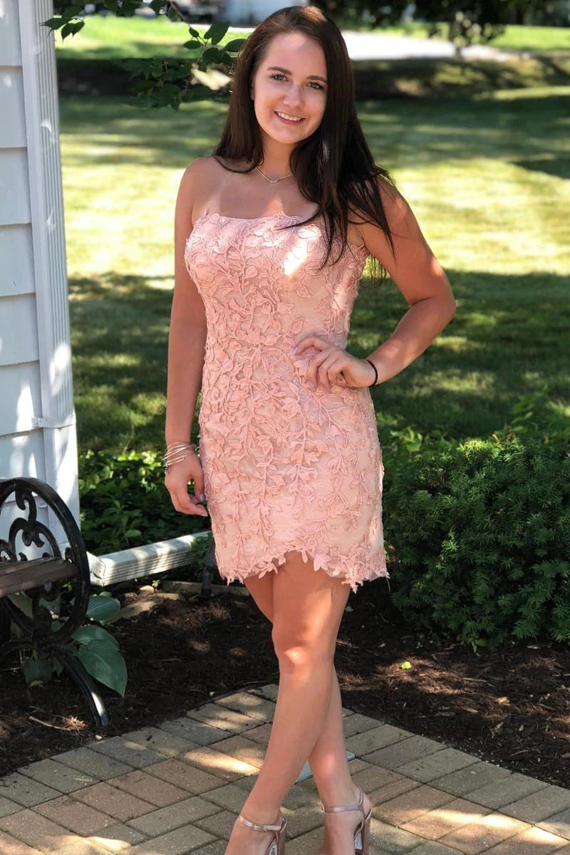 Sexy Tight Sleeveless Lace Short Prom Dresses, Homecoming Dresses