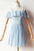 Blue A-line Cold Sleeves Chiffon Short Prom Dresses, Homecoming Dresses