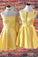 A-Line Yellow Sleeveless Short Homecoming Dresses