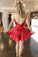 Two pieces Red Straps Short Homecoming Dresses