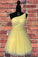 One Shoulder Yellow Tulle Beading Homecoming Dresses