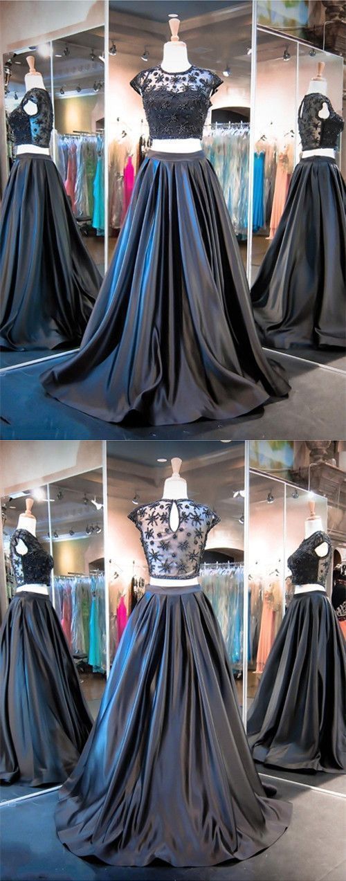 New Style Ball Gown Two Pieces Fashion Black Sweet 16 Gown Prom Dress for Spring Teens