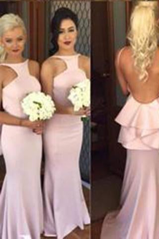 Special Mermaid Long Pink Bridesmaid Dress with Open Back