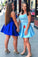 Chic Simple Square Neck Spaghetti Straps Cute A-line Homecoming Dresses Short Prom Dresses