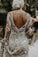 Unique Long Sleeves V Back Boho Beach Rustic Lace Wedding Dresses