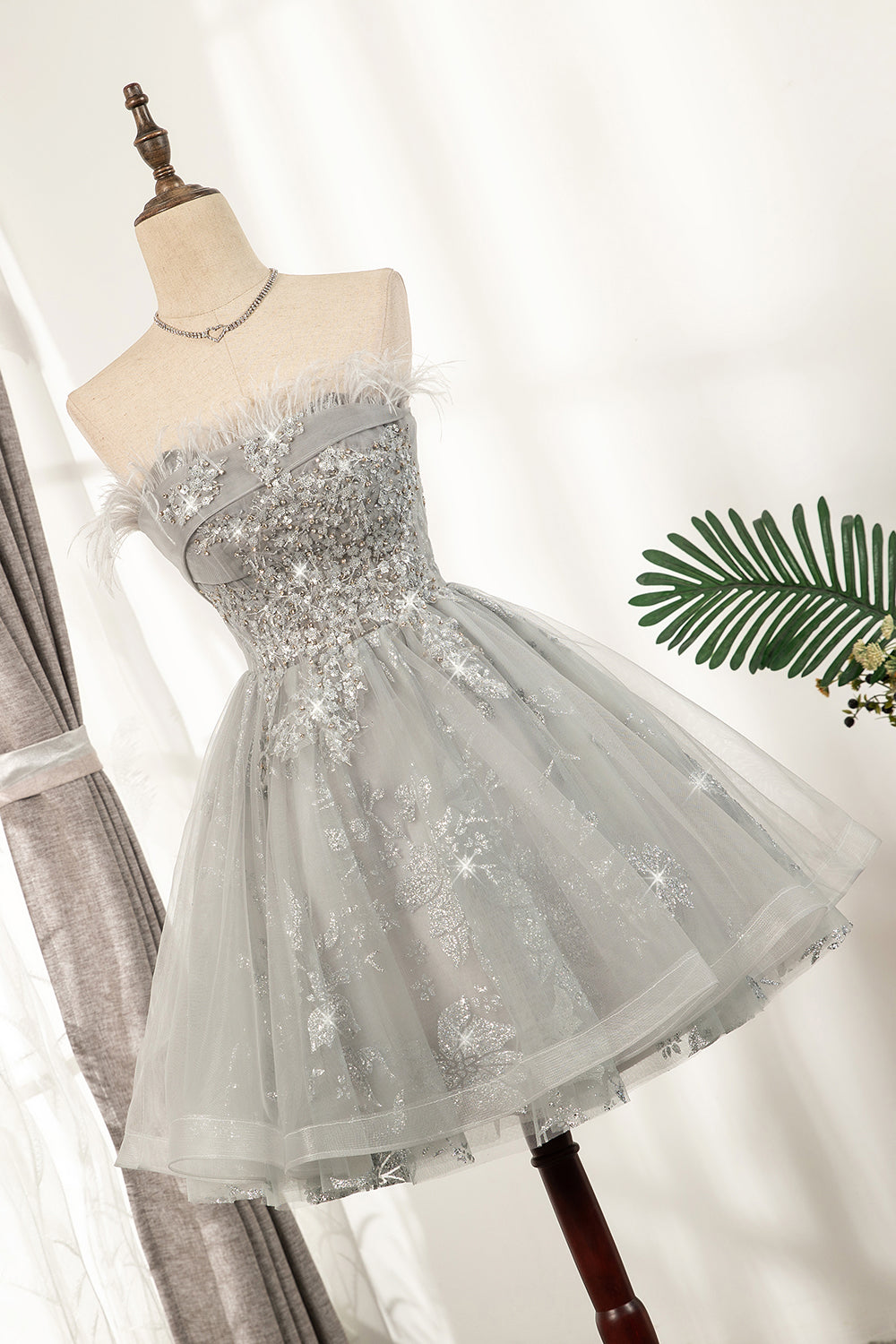 Shiny Silver Strapless Lace Up Tulle Short Homecoming Dresses