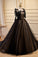 Black Sleeveless Ball Gown Tulle Long Prom Dresses