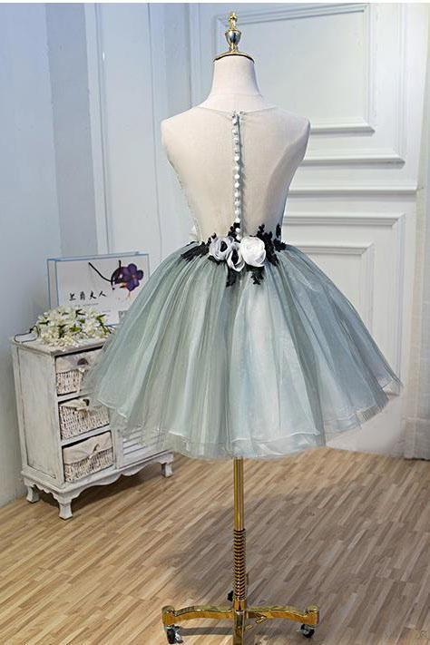 Luxury Waist Flowers See Through Backside Lolita Dress Short Tulle Homecoming Dresses