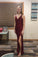 Glitter Burgundy Long V-neck Floor Length Simple Prom Dresses