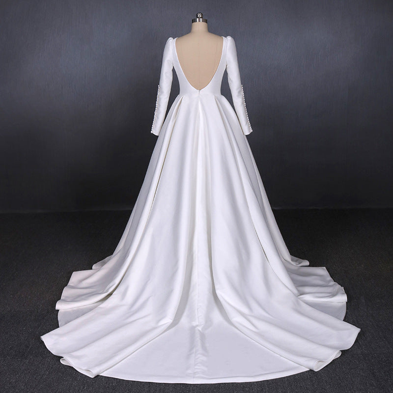 Vintage Backless White Wedding Dresses With Sleeves Elegant Wedding Gowns
