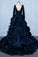 Formal V-neck Beading Lace Satin Backless Ball Gown Prom Dresses With Sleeves