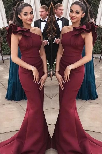 One Shoulder Sheath Mermaid Long Prom Dresses Simple Prom Gowns
