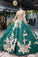 Gorgeous Modest Ball Gown Green Prom Dresses With Sleeves Sparkly Wedding Dresses