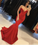 Mermaid Red V Neck Strapless Prom Dresses Long Cheap Satin Party Dresses