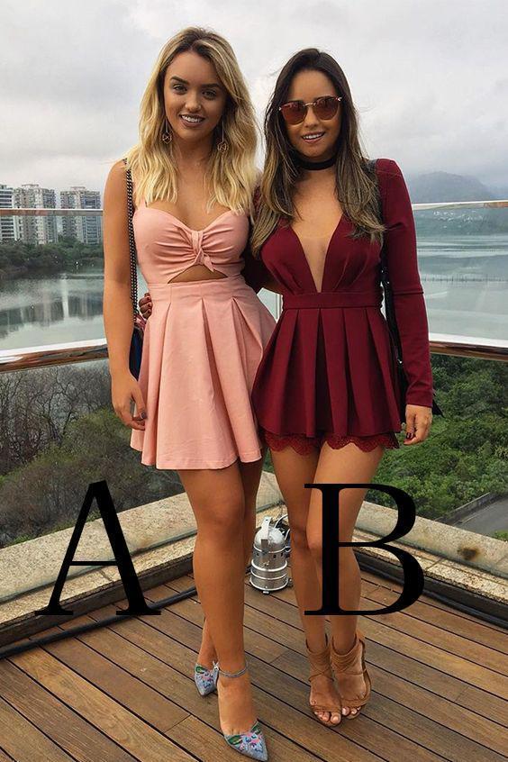 New Style V Neck Above Knee Homecoming Dresses Cheap Short Prom Dresses