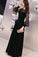 Elegant Black Long Sleeves Floor Length Round Neck Long Prom Dresses