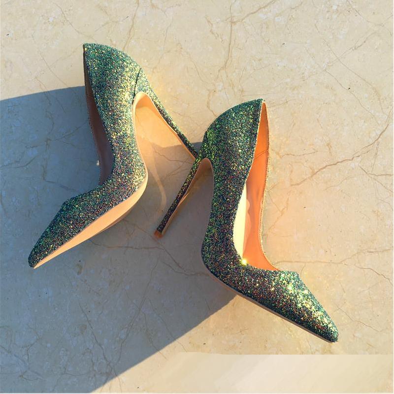 Green Glitter High-heels Fashion Evening Party Shoes
