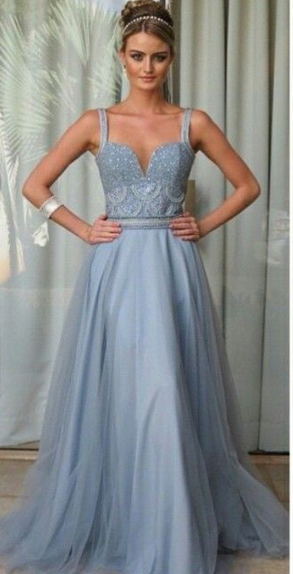 2024 New Arrival Straps Tulle With Beading Prom Dresses Sweep
