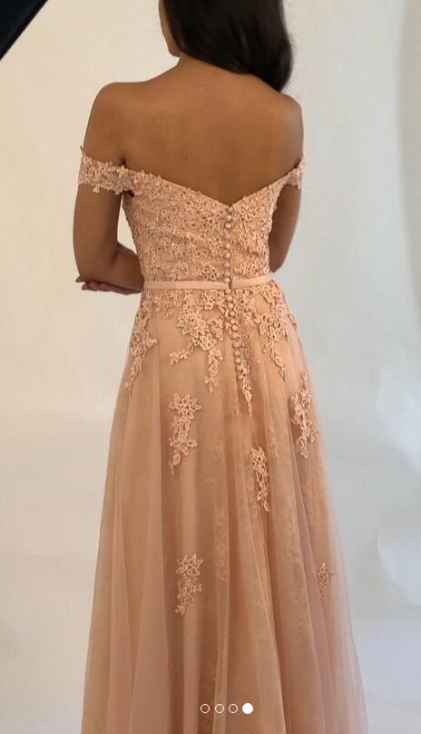 School Dance Dresses Off Shoulder Formal Evening Dresses Tulle Long Prom Dresses with Applique and Beading