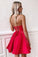 Simple Red Satin Sweetheart Strapless Homecoming Dresses Above Knee Short Prom Dresses