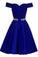 Royal Blue Short Beaded Prom Dresses Off The Shoulder Backless Homecoming Dress