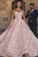 Princess Sexy A-Line Sweetheart Strapless Pink Beaded Lace Prom Dress with Appliques
