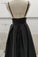A Line V Neck Black SatinFormal Evening Dresses With Pockets Long Prom Dresses