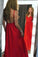 Simple A Line Red Spaghetti Straps V Neck Backless Prom Dresses Long Party Dresses