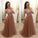 Simple Brown V Neck Beads Prom Dresses Tulle Long Cheap Prom Gowns