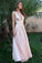 Simple V Neck Long A-line Pink Sequins Open Back Simple Flowy Prom Dresses