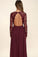 Long Sleeves V-Neck Lace Chiffon Open Back Floor-Length A-Line Burgundy Bridesmaid Dress