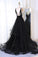 New Arrival A-Line V-Neck Black Velvet Up Tulle Backless Sleeveless Long Prom Dresses